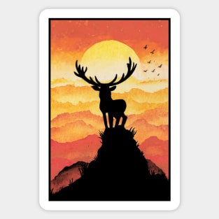 Deer in Beautiful Orange Sunset Sticker